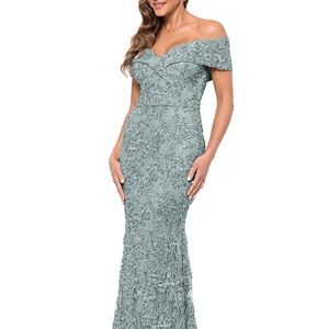 Xscape off-the shoulders lace gown